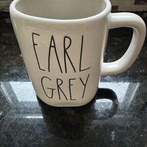 Rae Dunn White Ceramic Mug with 'EARL GREY' Black Lettering